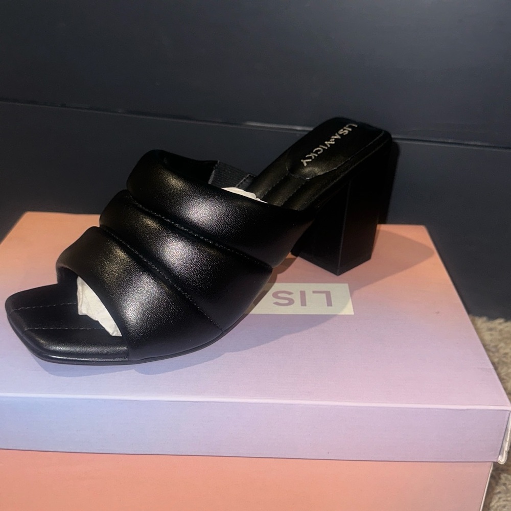Lismck Black Women's Block Heel Mules